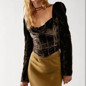 Free People Velvet Blouse in Rich Brown